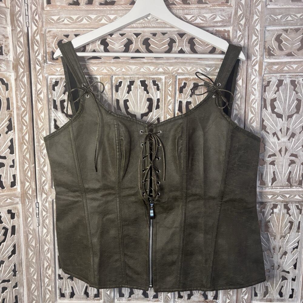 Charmian Women’s Renaissance Lace-Up Zip Up Olove Green Vintage Boned Bustier 3X
